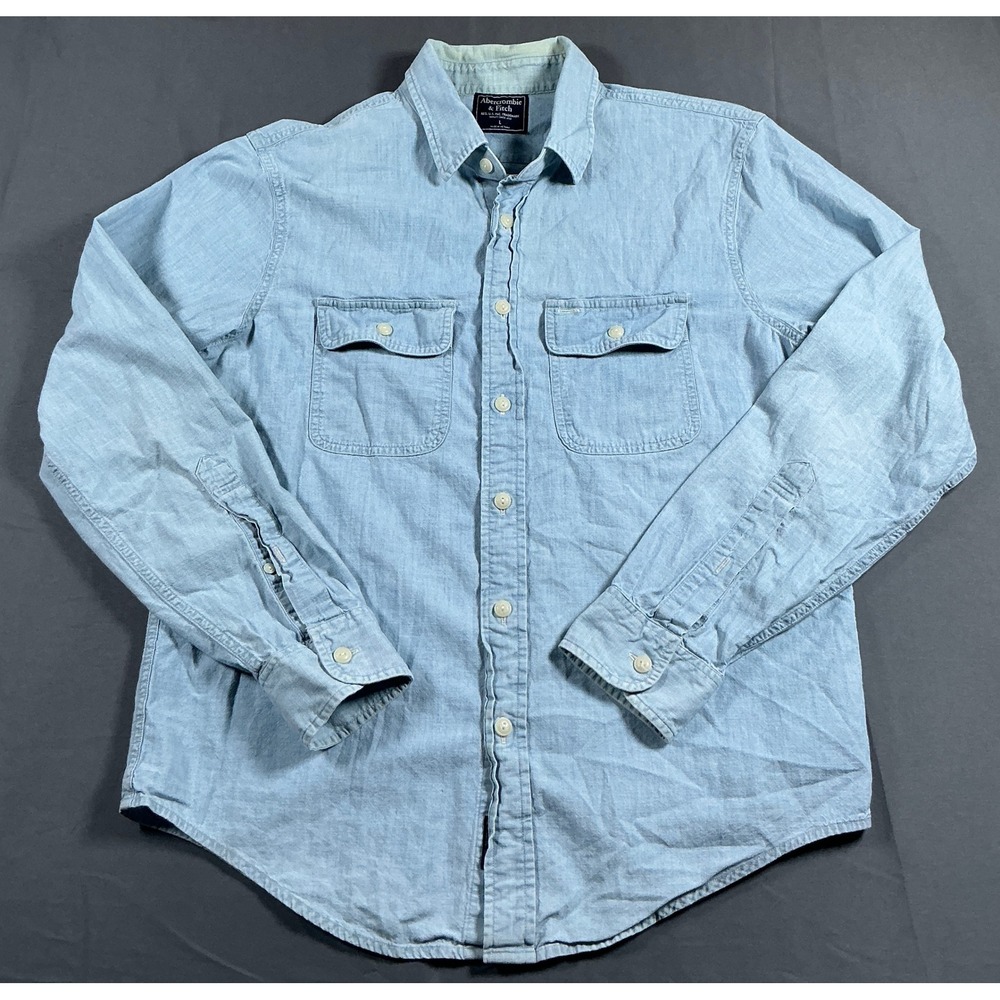 Abercrombie & Fitch Mens Large Light Blue Chambray Long Sleeve Button Down Shirt
